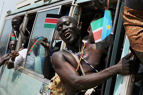 Members of the Sudan Peoples' Liberation Movement (SPLM) arrive at the rally in Juba, as South Sudan prepares for its independence.