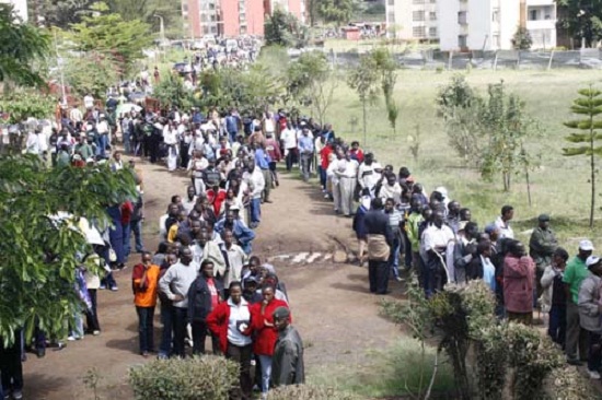 Queueing to vote in the Kenyan elections. 