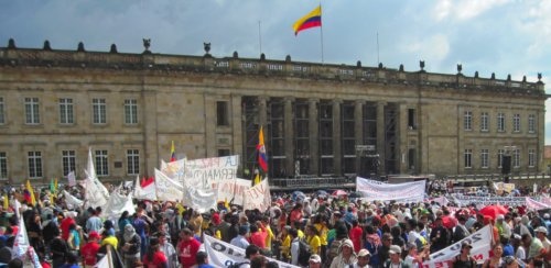 Patriotic March rally in the main Bolivar square in Bogotá