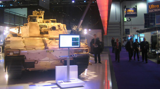 A tank at the 2009 DSEi arms fair