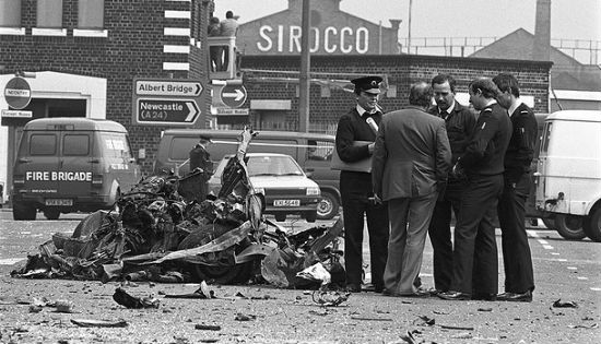 The aftermath of a PIRA car bomb in Belfast