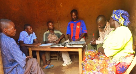 Baraza at Kigongo from left: Carpenter Alinoji Muzairoi, Amisi Monongo, Baraza Secretary, Baraza President Paya Majaribi, Ibrahim (FOCHI), Baraza member